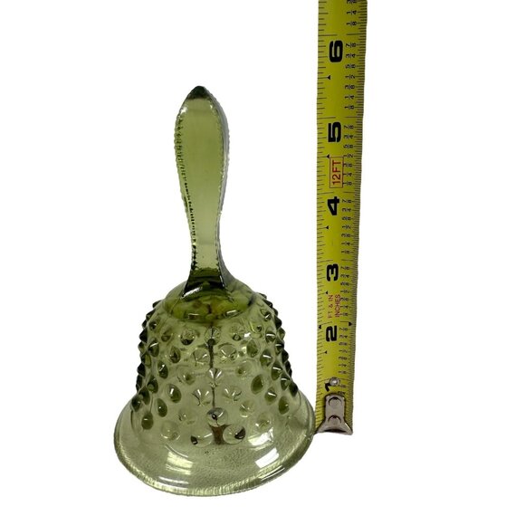 Vintage Fenton Green Glass Colonial Hobnail Bell Metal Striker 5.25" - Picture 4 of 4